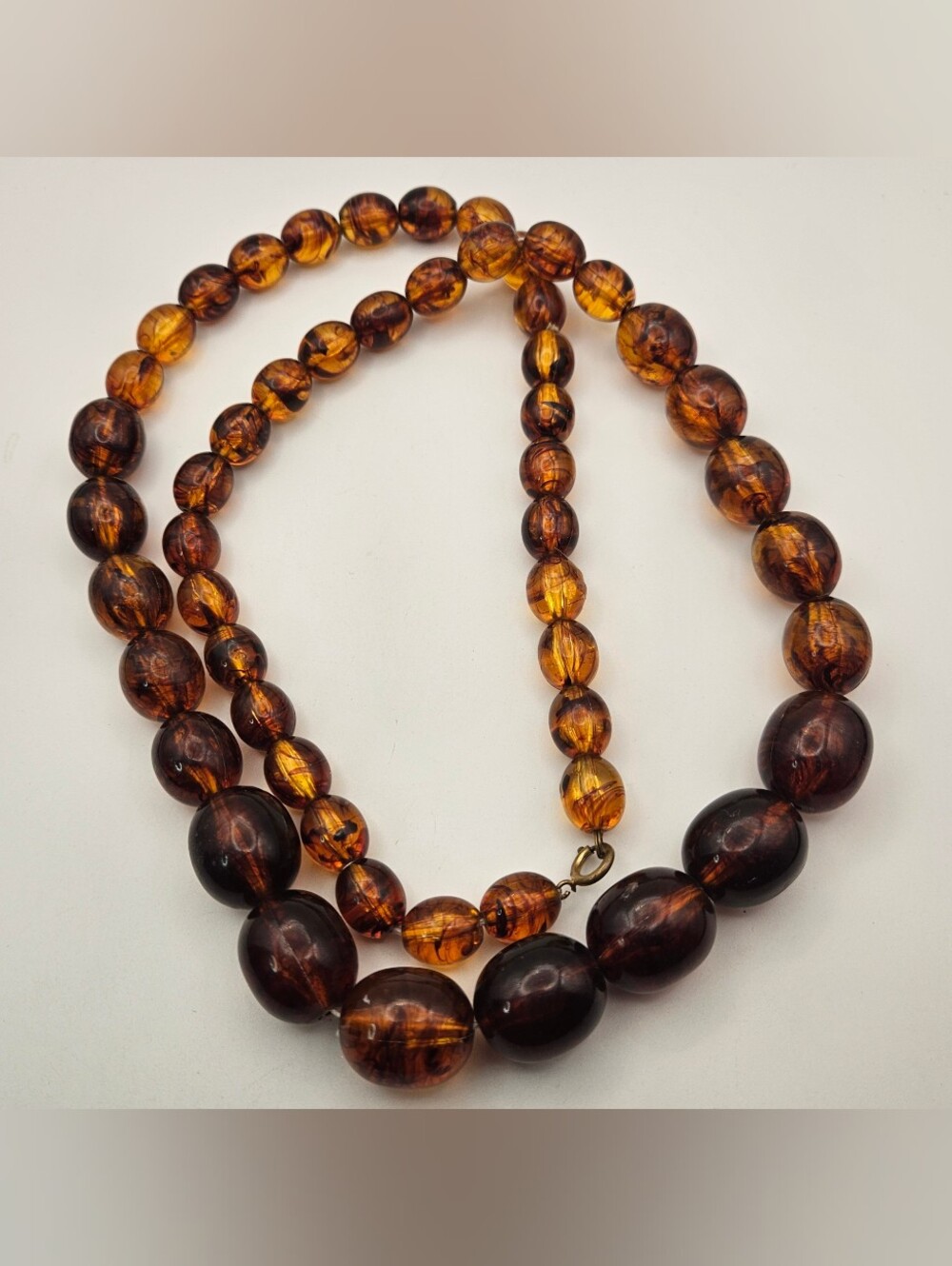 Vintage Amber Color Resin Graduated Bead Strand Necklace 16"